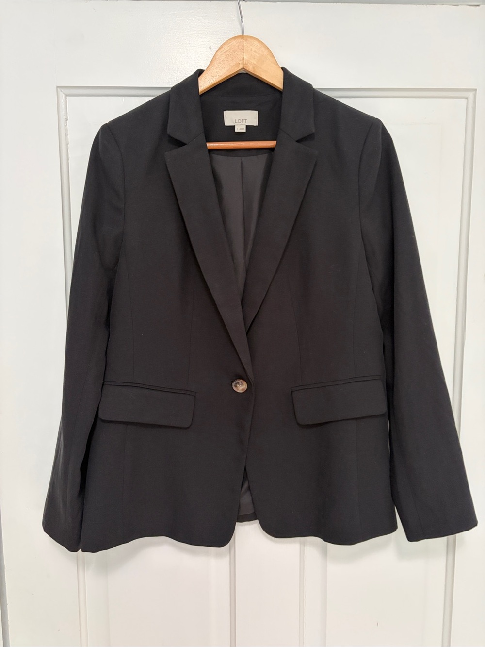LOFT linen blend Black Single-Button Notch Lapel Blazer
